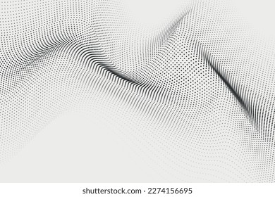 Abstract wavy particles on white background in futuristic style with scientific motives