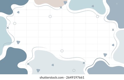 Abstract wavy pastel background with frame, grid layout, minimalist soft color shapes, perfect for planners, notes, or presentations.