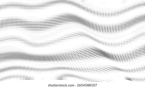 Abstract wavy pattern of black triangles and dots on a white background