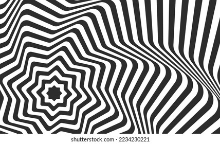 Abstract wavy pattern of black and white lines. Op art vector illustration.