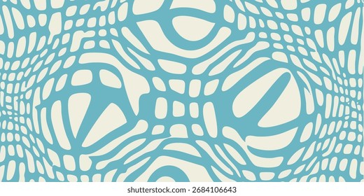 Padrão ondulado abstrato em azul e bege - um design geométrico sem emenda e distorcido