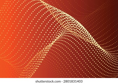 Abstract wavy pattern of bright yellow dots on deep red gradient background