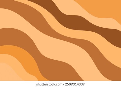 Abstract wavy pattern, brown shades sandy background. Aesthetic groovy caramel color wallpaper with geometric curvy lines texture. Perfect for elegant presentation, web banner, poster