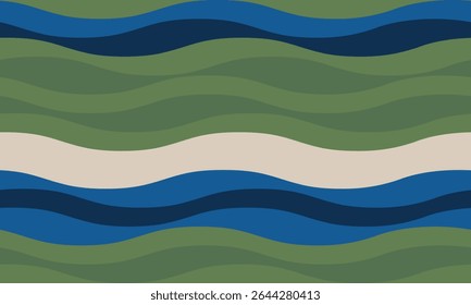 Padrão ondulado abstrato em verdes e azuis calmantes.  Perfeito para fundos do site, projetos têxteis, ou qualquer projeto que precise de um visual sereno e elegante.