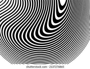 Abstract wavy pattern of curved black lines on a white background. Modern black and white striped vector background