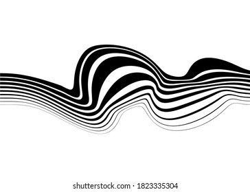 Abstract wavy pattern of curves of black lines on a white background. Trendy vector background