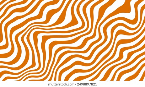 Abstract wavy pattern featuring caramel peanut swirls in white and orange. Vector psychedelic toffee texture background or wallpaper with undulating lines create a dynamic and visual illusion effect