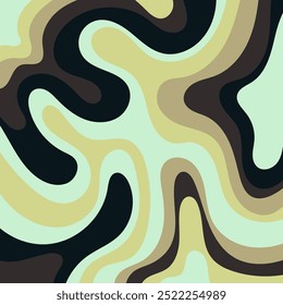 Padrão ondulado abstrato em verde, amarelo, marrom e preto. Adequado para designs de capa, fundos, arte digital e materiais de impressão.
