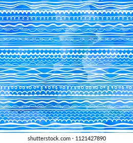 Abstract wavy pattern. White outline hand drawn borders, brushes, doodles, patterns. Vector seamless geometric waves background.