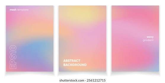 Abstract wavy pink liquid background card set with gradient mesh. Blurred fluid colorful background. Modern design template for web covers, ad banners, posters, brochures etc.