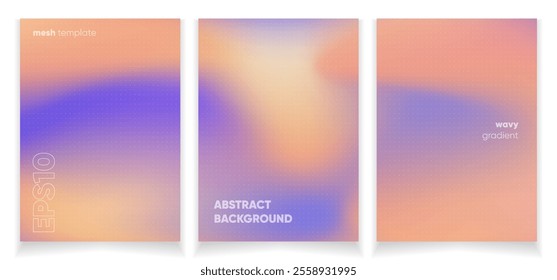 Abstract wavy pink violet liquid background card set with gradient mesh. Blurred fluid colorful background. Modern design template for web covers, ad banners, posters, brochures etc.