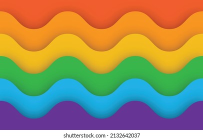 abstract Wavy pride month flag colorful ocean Papercut Background. abstract curve pride month love gradient background design. Summer sea beach waves pattern. LGBT