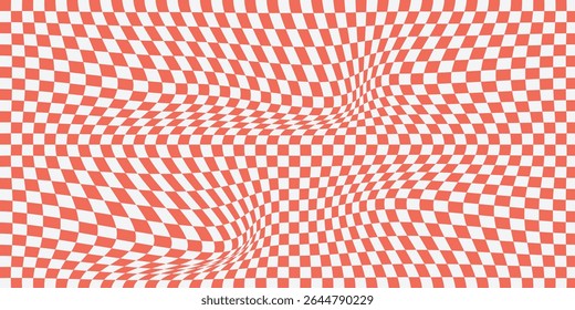 Abstract wavy psychedelic checkerboard background . Trippy design with distortion grid effect. Twisted wavy and groovy geometrical chessboard.