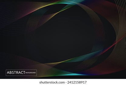  Abstract wavy rainbow lines on dark background 