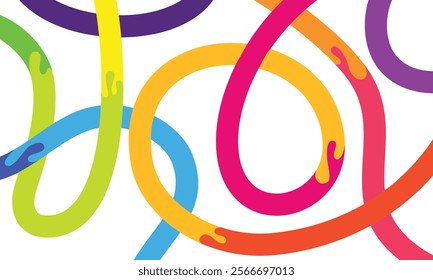 Abstract Wavy Rainbow Lines. Vector Celebration Squiggle Ribbons. Swirl Neon Colored Lines. Background with Gradient Curve Shapes