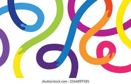 Abstract Wavy Rainbow Lines. Vector Celebration Squiggle Ribbons. Swirl Neon Colored Lines. Background with Gradient Curve Shapes