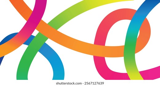 Abstract Wavy Rainbow Lines. Vector Celebration Squiggle Ribbons simple