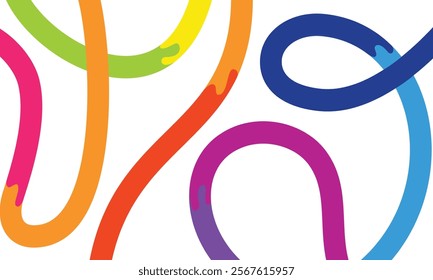 Abstract Wavy Rainbow Lines. Vector Celebration Squiggle Ribbons. Swirl Neon Colored Lines. Background with Gradient Curve Shapes