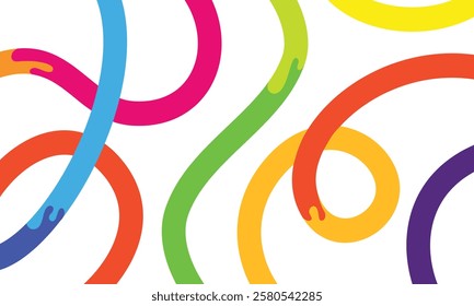 Abstract Wavy Rainbow Lines. Vector Celebration Squiggle Ribbons. Swirl Neon Colored Lines. Background with Gradient Curve Shapes