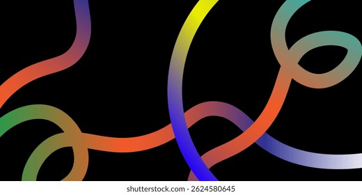 Abstract Wavy Rainbow Lines. Vector Celebration Squiggle Ribbons. Swirl Neon Colored Lines. Background with Gradient Curve Shapes