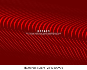 Abstract wavy red glowing geometric lines on red background. Modern shiny gradient red futuristic pattern. Futuristic technology concept, for covers, posters, banners, brochures, websites, etc.