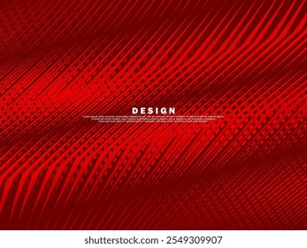 Abstract wavy red glowing geometric lines on red background. Modern shiny gradient red futuristic pattern. Futuristic technology concept, for covers, posters, banners, brochures, websites, etc.