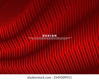 Abstract wavy red glowing geometric lines on red background. Modern shiny gradient red futuristic pattern. Futuristic technology concept, for covers, posters, banners, brochures, websites, etc.