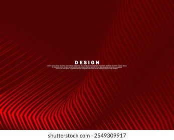 Abstract wavy red glowing geometric lines on red background. Modern shiny gradient red futuristic pattern. Futuristic technology concept, for covers, posters, banners, brochures, websites, etc.