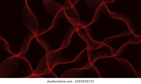Abstractas líneas rojas onduladas fluyen suavemente a través de un fondo oscuro, creando un patrón dinámico con una sensación moderna y elegante adecuada para diversas aplicaciones de diseño