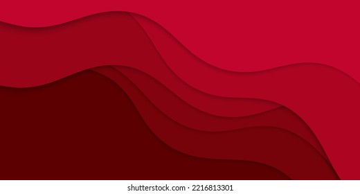 Abstract wavy red paper background. Background with red waves. 