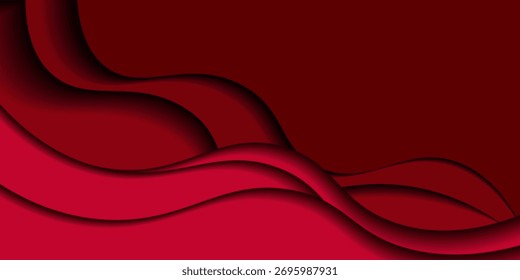 Abstract wavy red paper background. Background with red waves. 