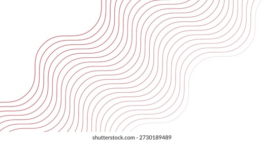 Abstractas líneas de rayas rojas onduladas modernas sobre fondo blanco. Líneas temáticas rojas digitales