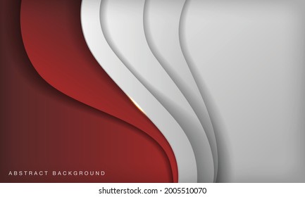 Abstract wavy red and white shape papercut layers background.