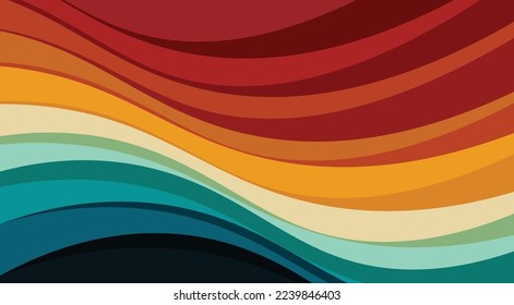 Abstract wavy red, yellow, blue and cream color background. Vector illustration