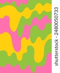 Abstract wavy retro groovy background. Vector illustration of groovy waves in 1970s hippie style. Psychedelic dynamic liquid shapes