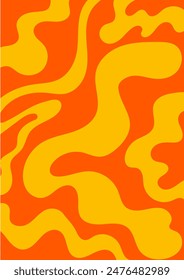 Abstract wavy retro groovy background. Vector illustration of groovy waves in 1970s hippie style. Psychedelic dynamic liquid shapes. 