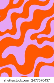 Abstract wavy retro groovy background. Vector illustration of groovy waves in 1970s hippie style. Psychedelic dynamic liquid shapes