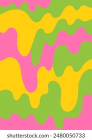 Abstract wavy retro groovy background. Vector illustration of groovy waves in 1970s hippie style. Psychedelic dynamic liquid shapes