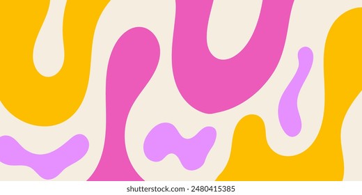 Abstract wavy retro groovy background. Vector illustration of groovy waves in 1970s hippie style. Psychedelic dynamic liquid shapes