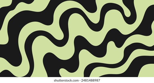 Abstract wavy retro groovy background. Vector illustration of groovy waves in 1970s hippie style. Psychedelic dynamic liquid shapes