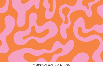 Resumo ondulado retro groovy fundo psicodélico. Ilustração vetorial de formas orgânicas líquidas dinâmicas em estilo hippie dos anos 70