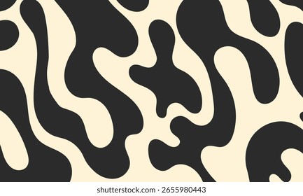 Banner horizontal abstrato ondulado retro groovy psicodélico. Ilustração vetorial de formas orgânicas líquidas dinâmicas. Fundo minimalista moderno boêmio