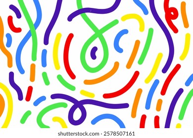 Abstract wavy ribbon. Colorful curvy line background. Party confetti background. Rainbow colored line. Vector pattern.