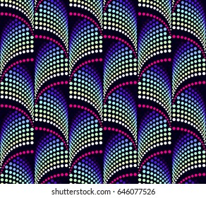 Abstract Wavy Seamless Pattern with Colorful Dots. Modern Vector Background without Transparency.