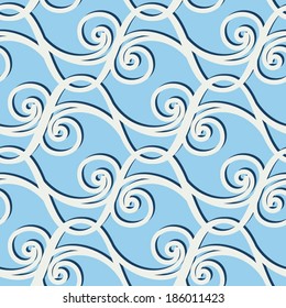 Abstract wavy seamless pattern, swirly waves, vector background