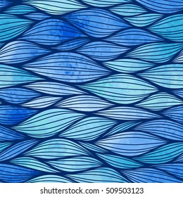 Abstract wavy seamless pattern. Watercolor textured background