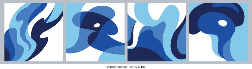 Abstract wavy set background. Posters set with abstract background and blue waves layers. Abstract design for brochure and flyer. Art vector illustration. Abstract background.