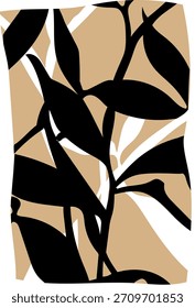 Abstractas forma ondulada con un diseño de patrón de hojas negro y beige.