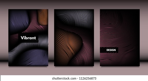 Abstract Wavy Shapes with 3d Effect. Cover Design Templates Set with Vibrant Gradient and Wavy Stripes in Minimal Style. Vector Abstraction with Distorted Lines. Wavy Shapes for Cover, Brochure, Book