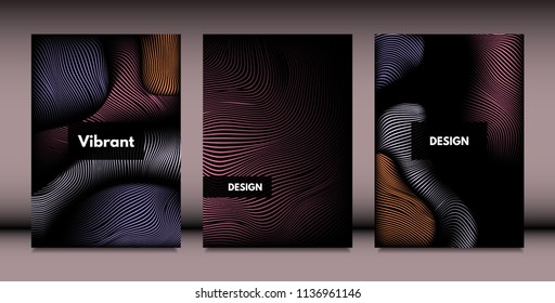 Abstract Wavy Shapes with 3d Effect. Cover Design Templates Set with Vibrant Gradient and Wavy Stripes in Minimal Style. Vector Abstraction with Distorted Lines. Wavy Shapes for Cover, Brochure, Book